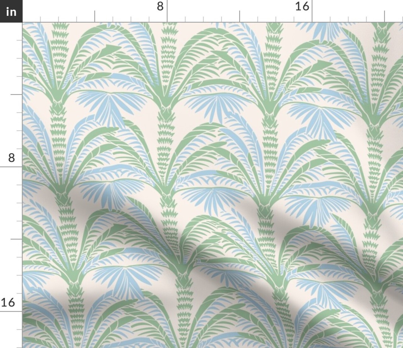 Chic Botanical Green Blue Palm Trees Tropical Leaf Grand Millennial Coastal Custom Printed Fabric by Spoonflower Various Fabrics by the Yard or Fat Quarter